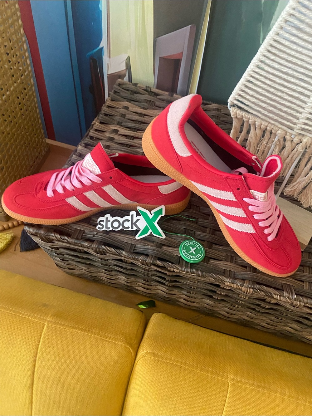 adidas Red and Pink Low-Top Sneakers with White Stripes